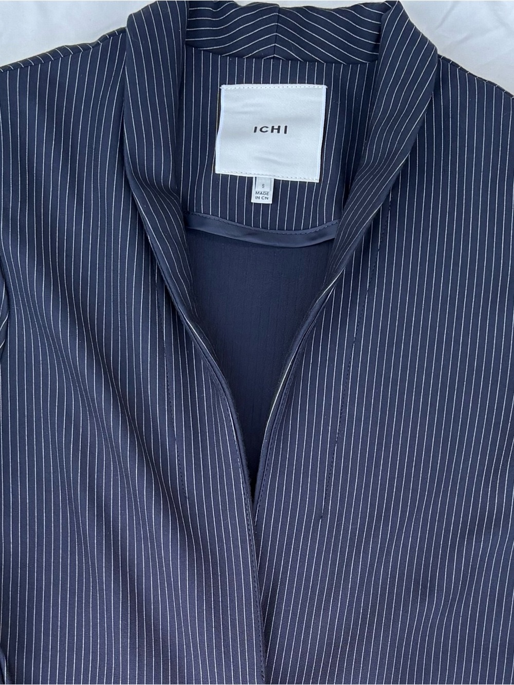 ICHI one button long blazer jacket with pockets women's size S striped blue - Picture 3 of 6